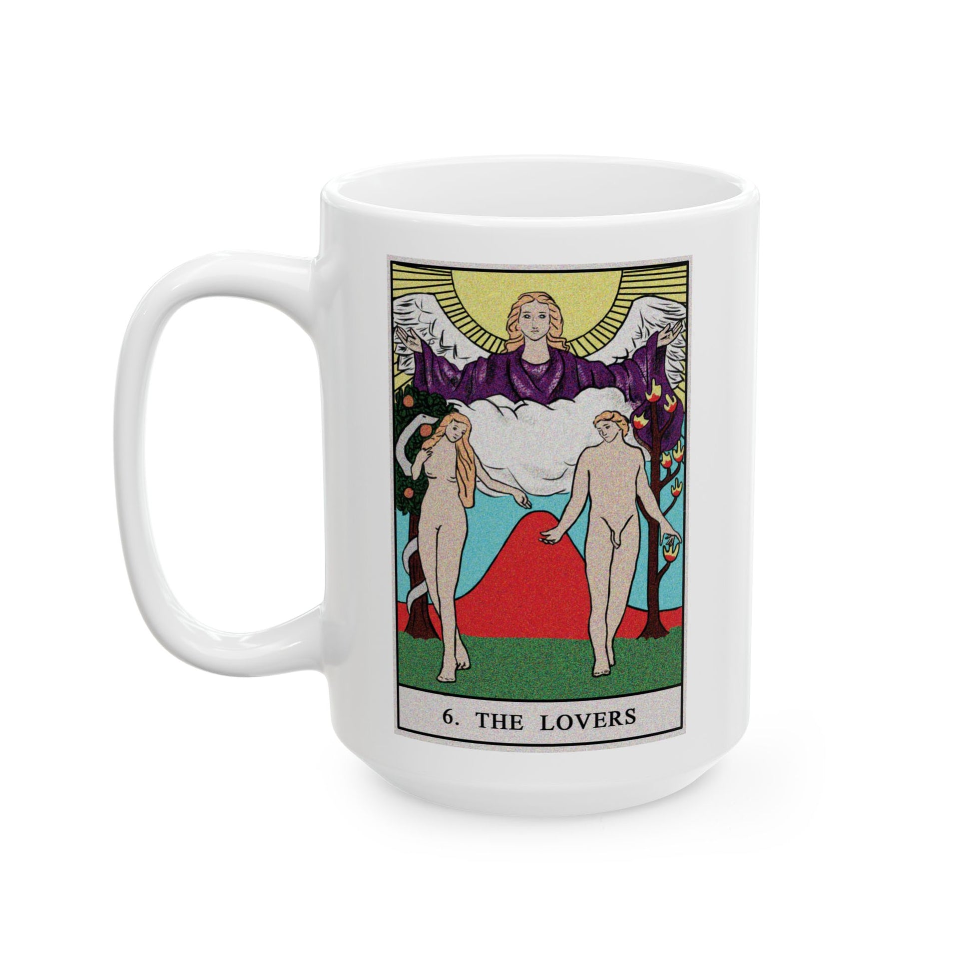 The Lovers Tarot Card Coffee Mug - Double Sided White Ceramic 15oz by TheGlassyLass.com