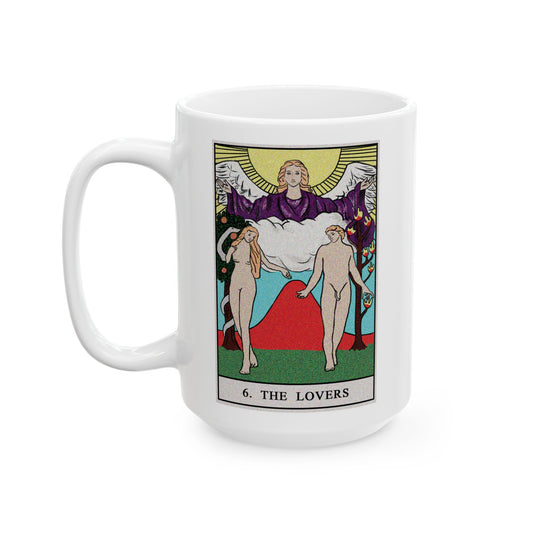 The Lovers Tarot Card Coffee Mug - Double Sided White Ceramic 15oz by TheGlassyLass.com