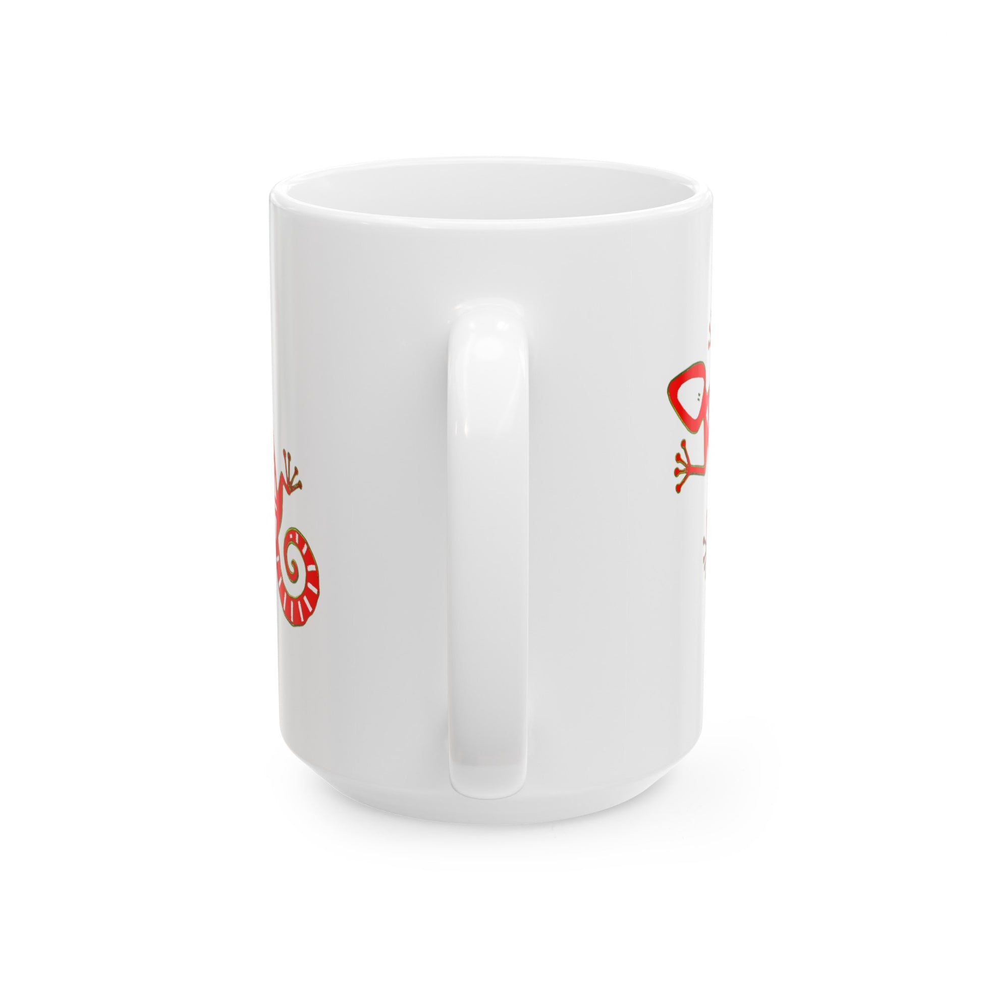 Gecko Coffee Mug - Double Sided White Ceramic 15oz by TheGlassyLass.com