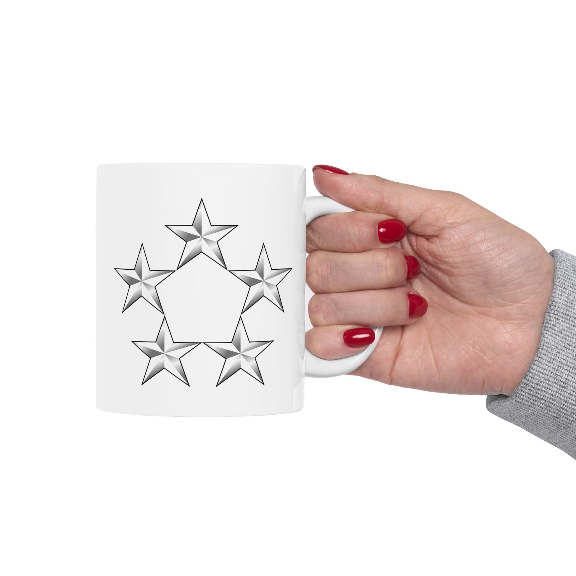 5 Star General Rank Insignia Coffee Mug - Double Sided White Ceramic 11oz by TheGlassyLass.com
