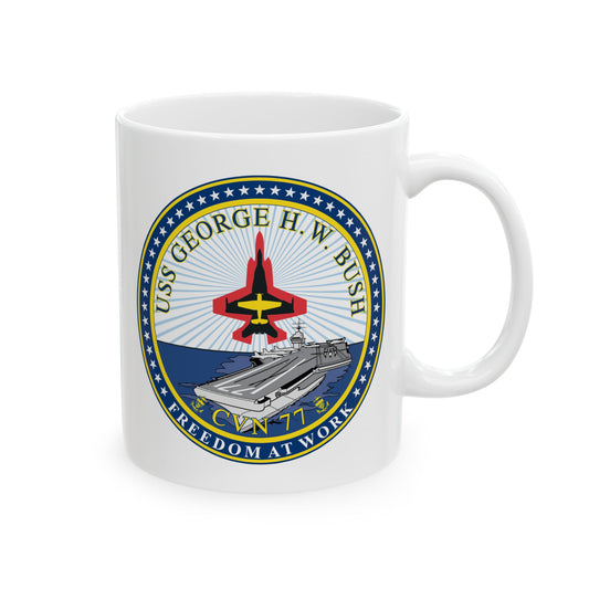 USS George H. W. Bush CVN 77 Seal Coffee Mug - Double Sided Print, White Ceramic, 11oz by TheGlassyLass.com