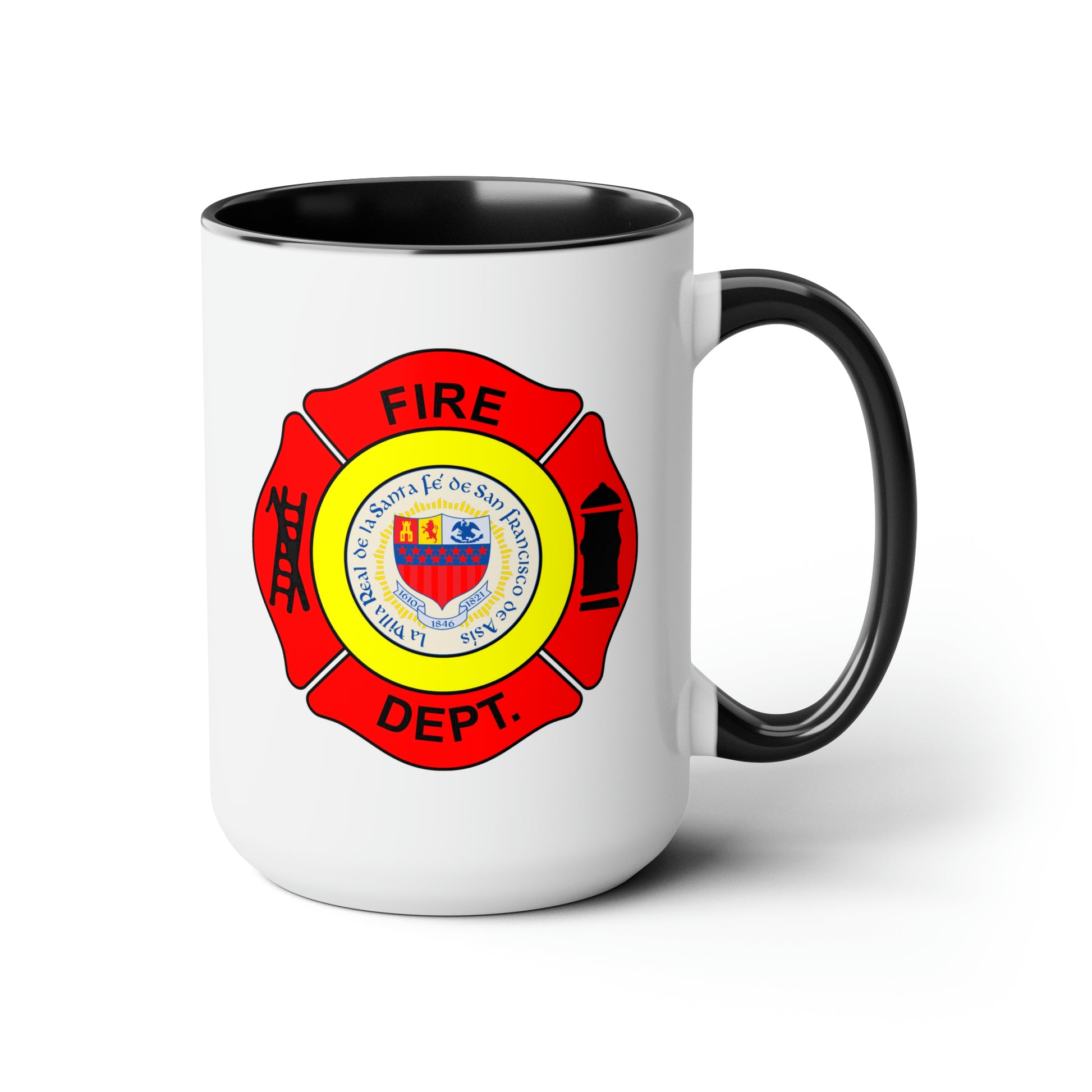 Santa Fe Fire Department Coffee Mugs - Doubles Sided Black Accent White Ceramic 15oz by TheGlassyLass.com