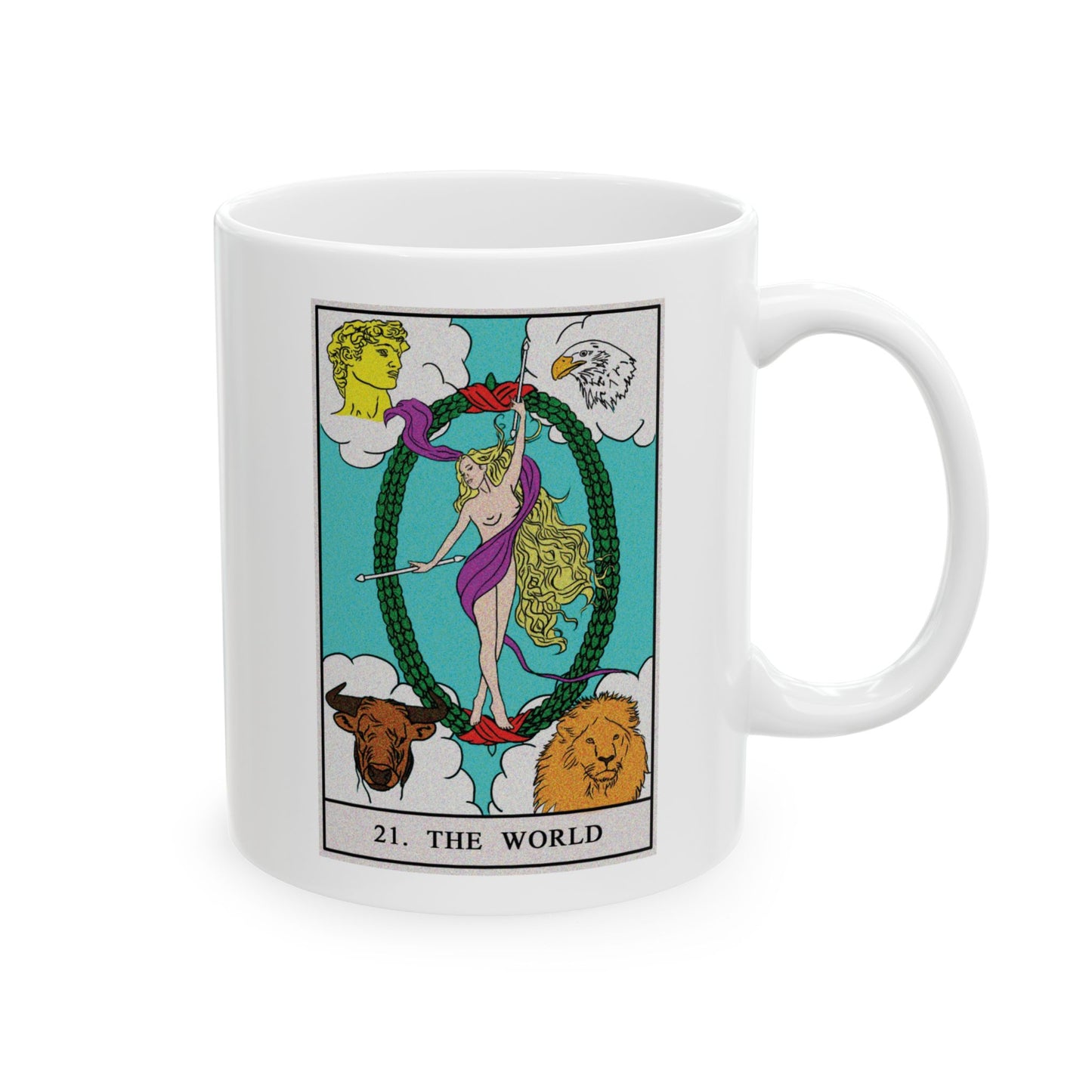 The World Tarot Card Coffee Mug - Double Sided Print, White Ceramic, 11oz by TheGlassyLass