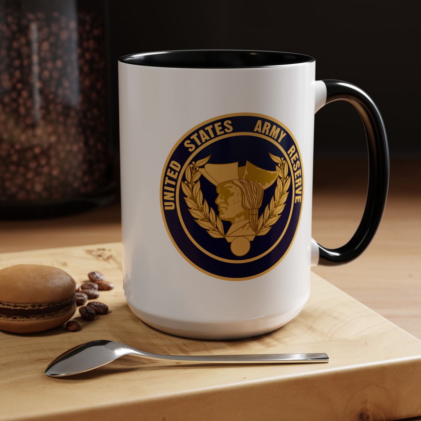 United States Army Reserve Seal - Double Sided Black Accent White Ceramic Coffee Mug 15oz by TheGlassyLass.com