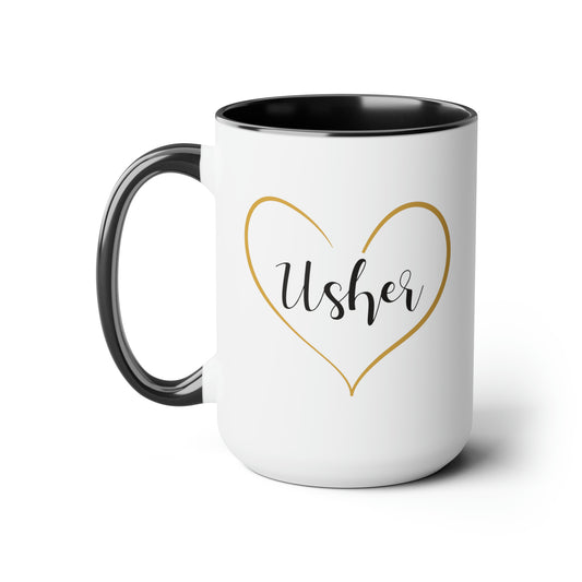 Usher Coffee Mug - Double Sided Black Accent Ceramic 15oz by TheGlassyLass.com
