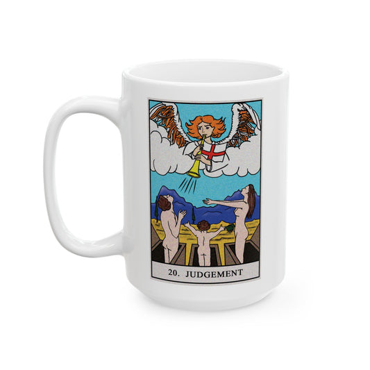 The Judgement Tarot Card Coffee Mug - Double Sided White Ceramic 15oz by TheGlassyLass.com