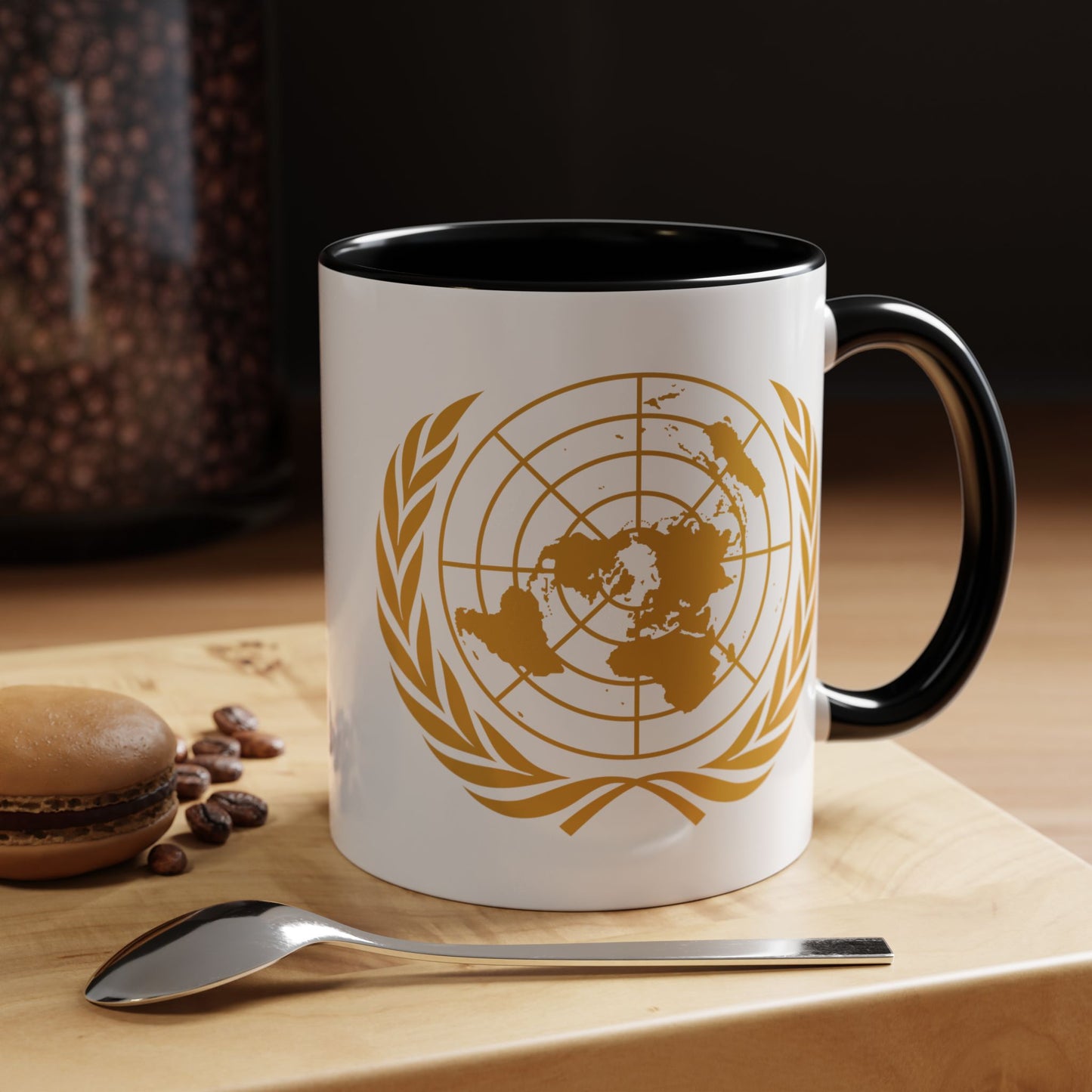 United Nations Seal Coffee Mug - Double Sided Black Accent White Ceramic 11oz by TheGlassyLass