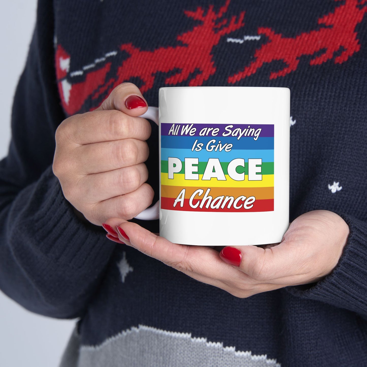 Give Peace a Chance Flag Coffee Mug - Double Sided White Ceramic 11oz by TheGlassyLass.com