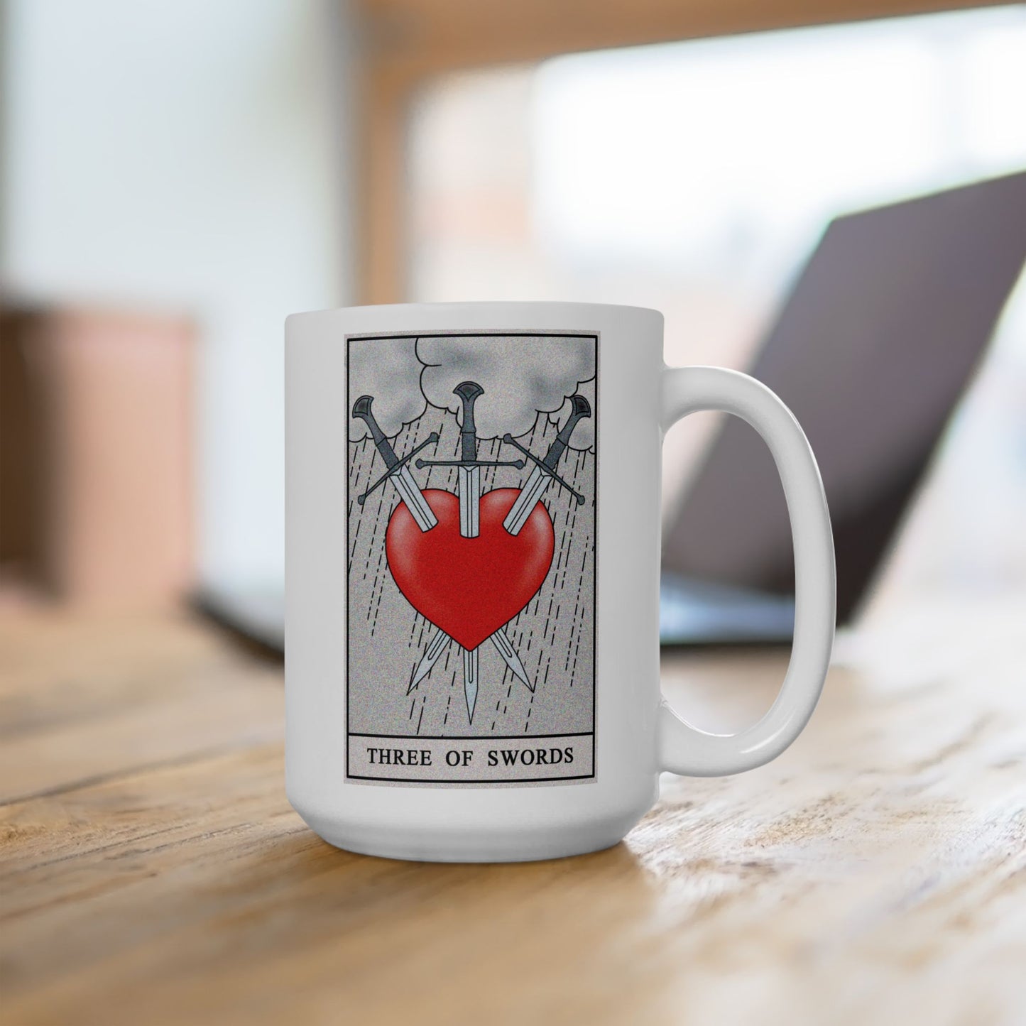 Two of Swords Tarot Card Coffee Mug - Double Sided White Ceramic 15oz by TheGlassyLass.com