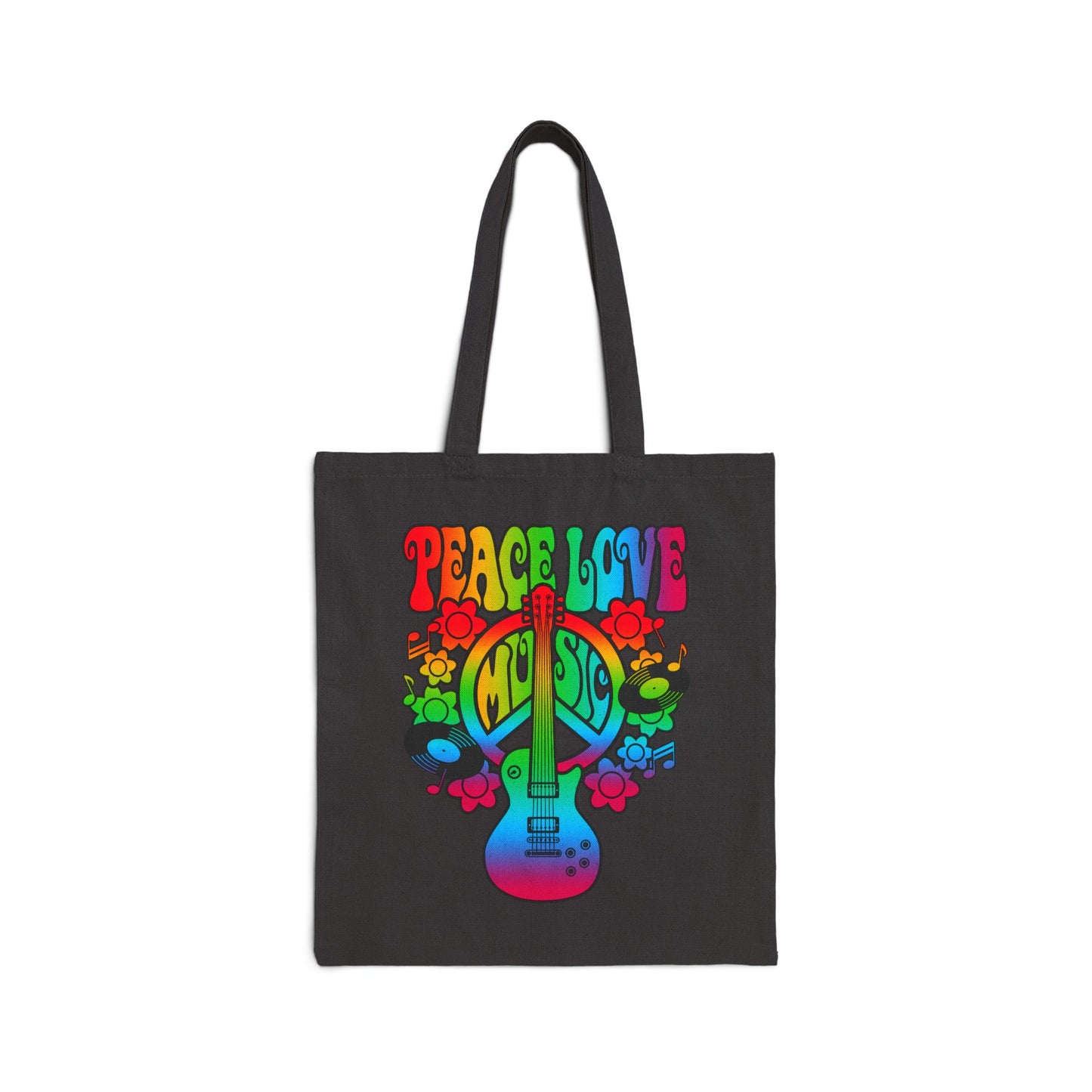 Peace Love and Music Logo Tote Bag - Heavyweight 100% Cotton Canvas by TheGlassyLass.com