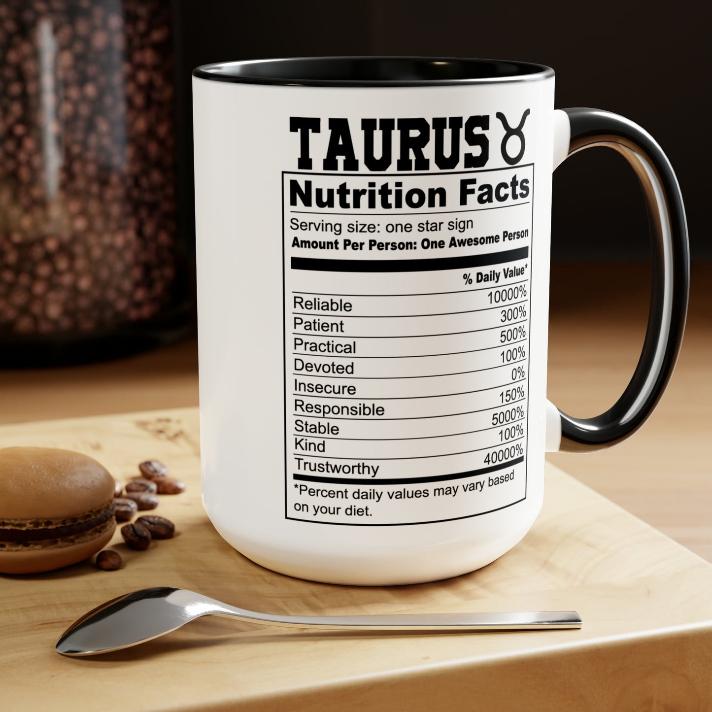 Taurus Tarot Card Coffee Mug - Double Sided Black Accent Ceramic 15oz by TheGlassyLass.com