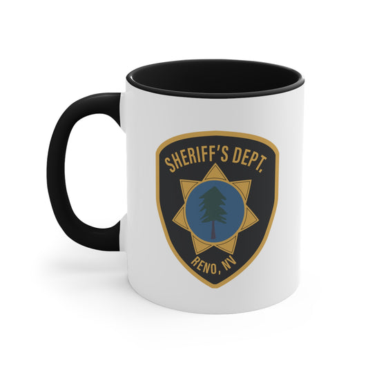Reno Sheriff's Department Coffee Mug -Double Sided Black Accent White Ceramic 11oz by TheGlassyLass