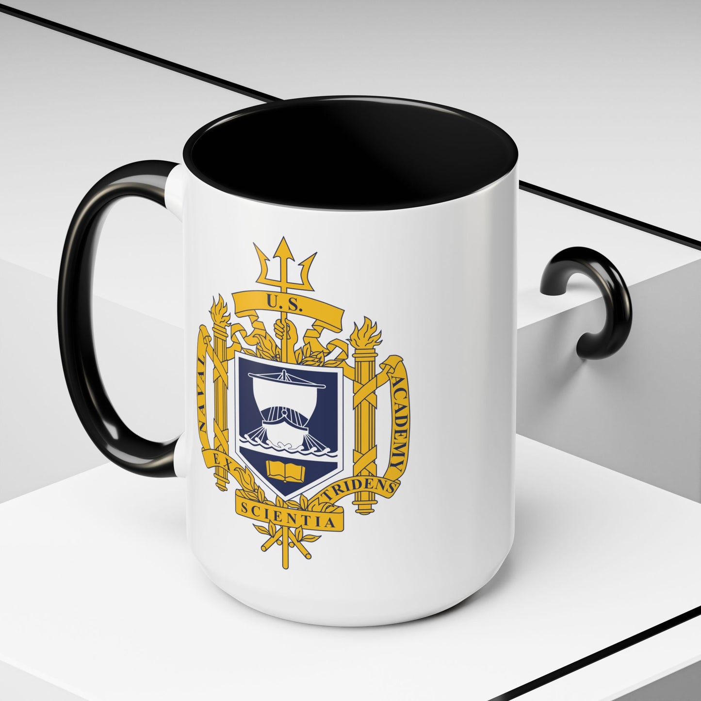 United States Naval Academy Seal - Double Sided Black Accent White Ceramic Coffee Mug 15oz by TheGlassyLass.com
