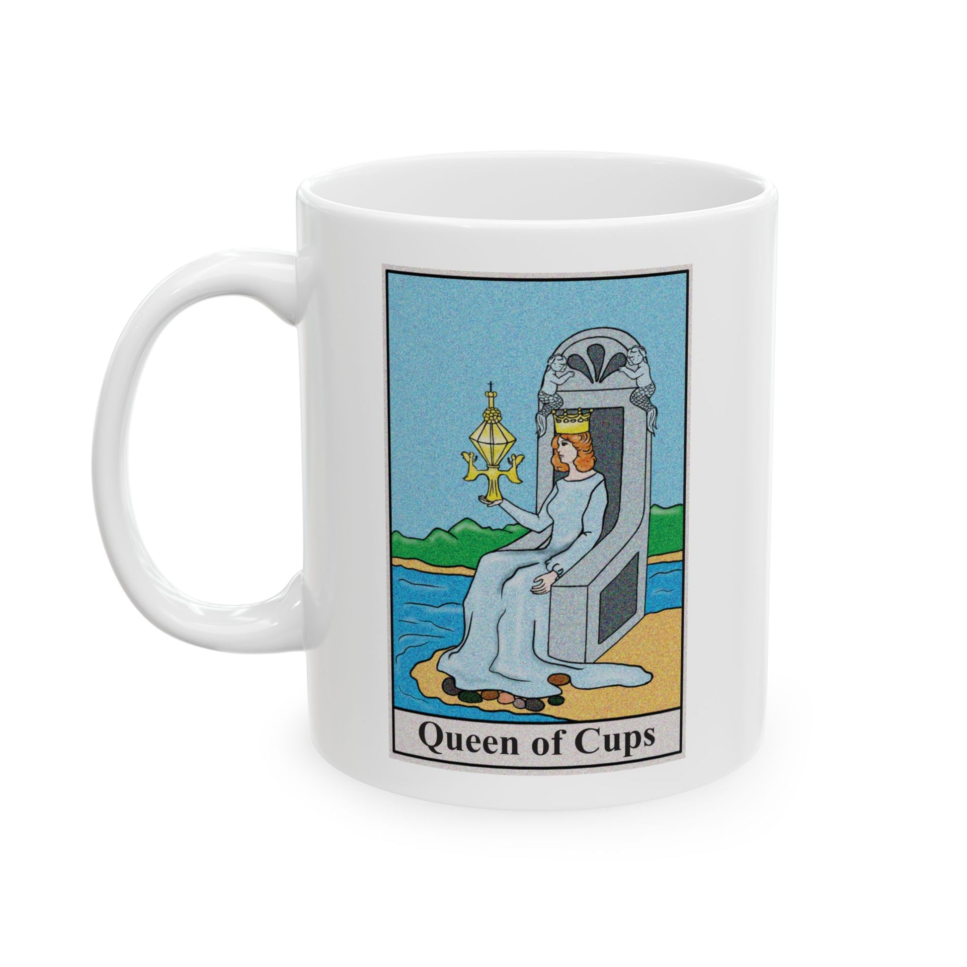 Queen of Cups Tarot Card Coffee Mug - Double Sided Print, White Ceramic, 11oz by TheGlassyLass.com
