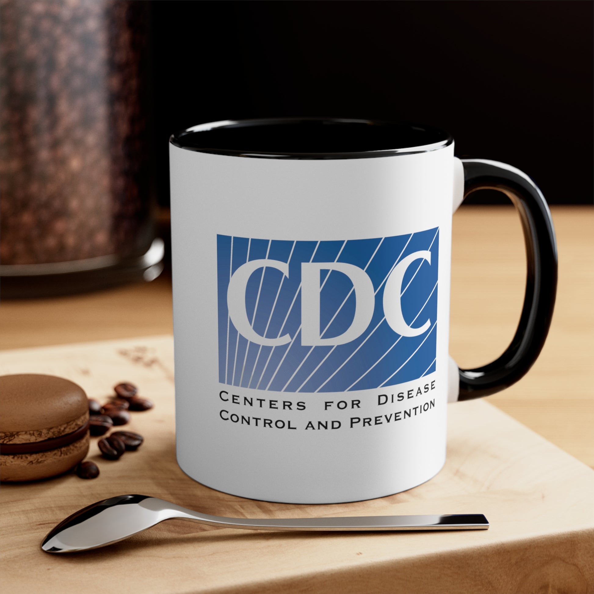CDC Coffee Mug - Double Sided Black Accent White Ceramic 11oz by TheGlassyLass.com