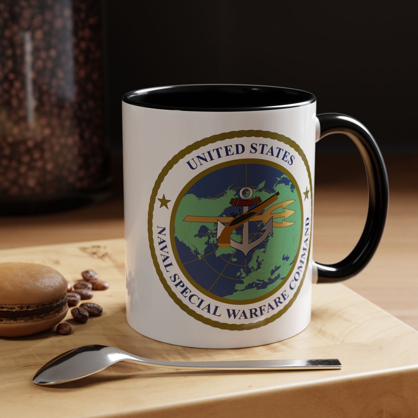 United States Naval Special Warfare Command Coffee Mug - Double Sided Black Accent White Ceramic 11oz by TheGlassyLass.com