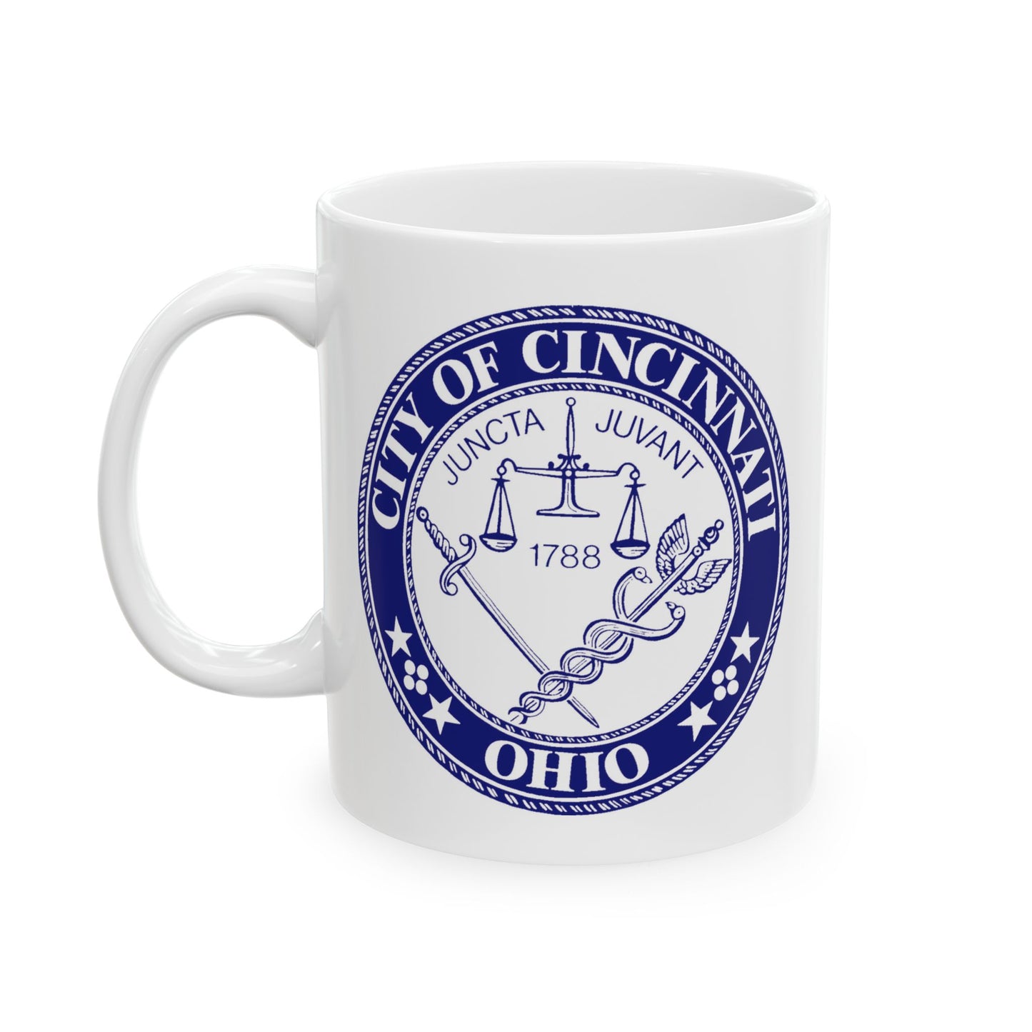 City of Cincinnati Seal Coffee Mug - Double Sided Print, White Ceramic, 11oz by TheGlassyLass.com