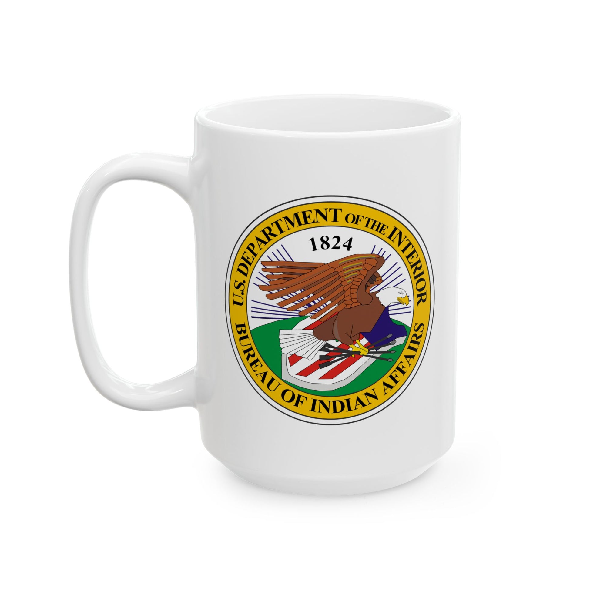 Bureau of Indian Affairs Seal Coffee Mug - Double Sided Print, White Ceramic, 15oz by TheGlassyLass.com