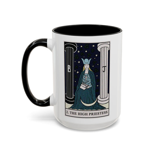 The High Priestess Tarot Card Coffee Mug - Double Sided Black Accent White Ceramic 15oz by TheGlassyLass.com