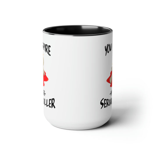 Serial Killer Coffee Mug - Double Sided Black Accent White Ceramic 15oz by TheGlassyLass