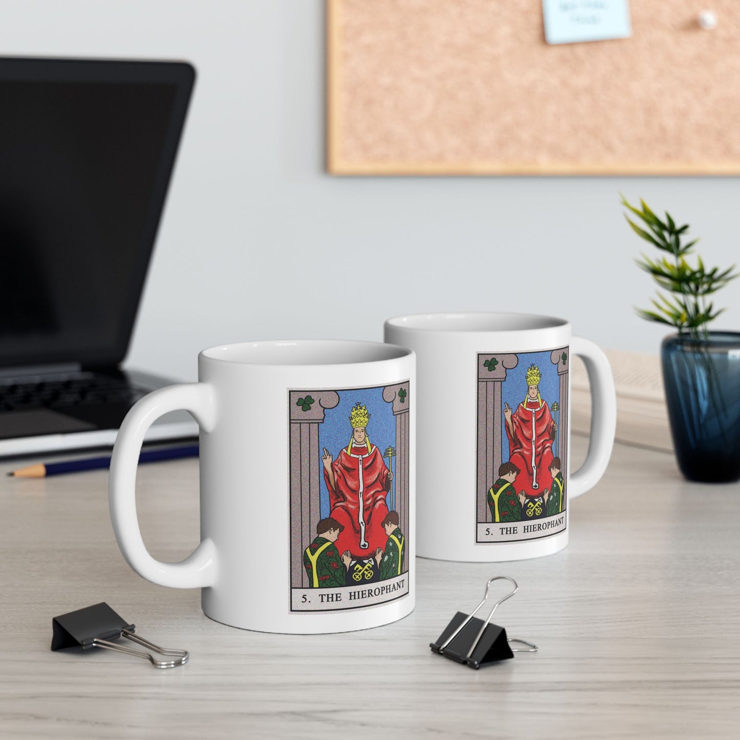 The Hierophant Tarot Card Coffee Mug - Double Sided Print, White Ceramic, 11oz by TheGlassyLass.com