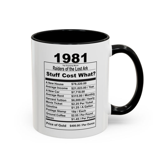 Keepin it Real Since 1981 Coffee Mug - Double Sided Print, Black Accent White Ceramic, 11oz by TheGlassyLass.com