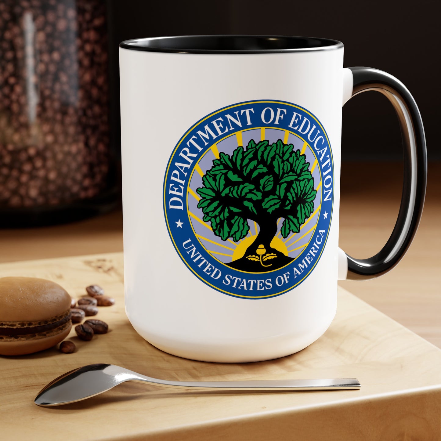 Department of Education Coffee Mug - Double Sided Black Accent White Ceramic 15oz by TheGlassyLass.com