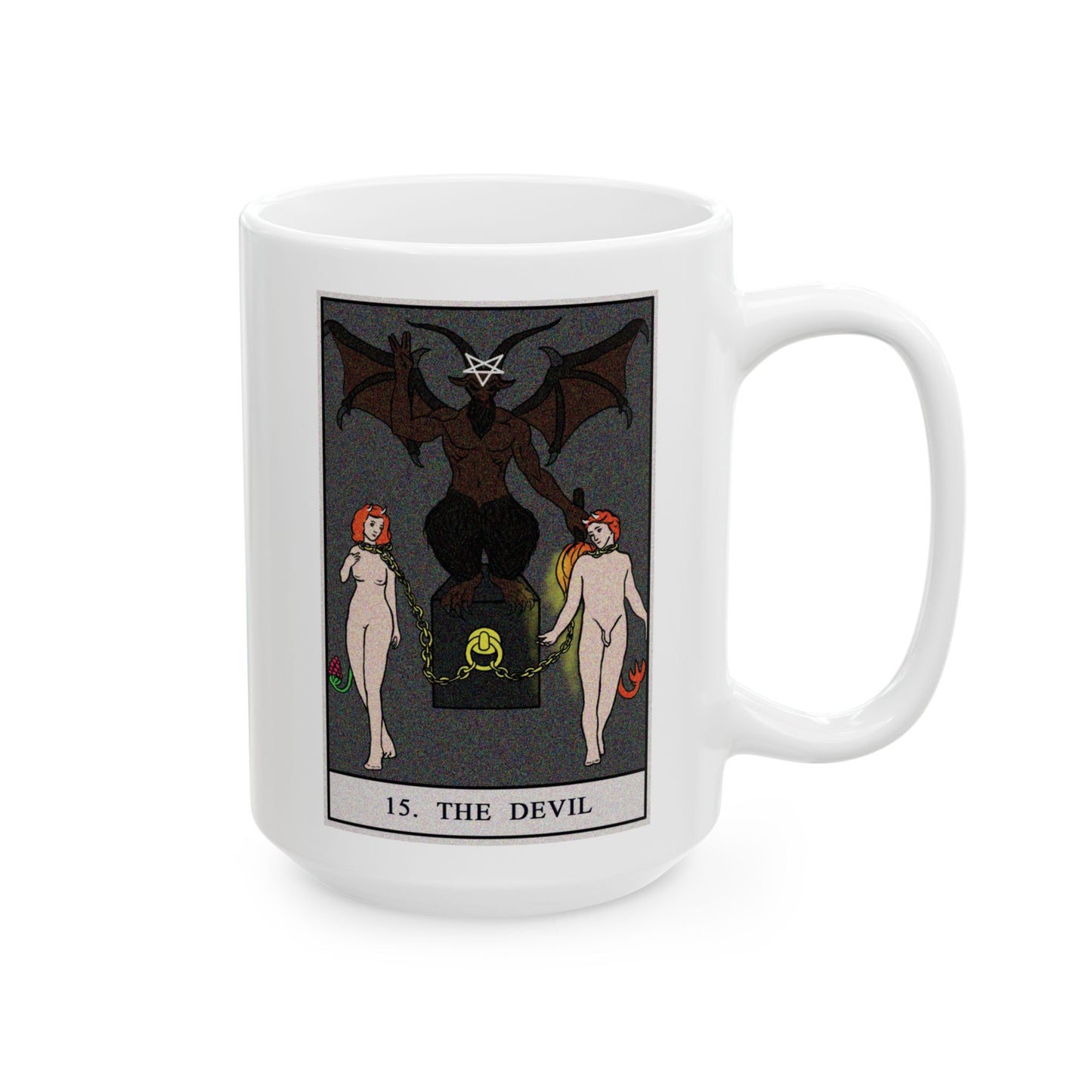 The Devil Tarot Card Coffee Mug - Double Sided White Ceramic 15oz by TheGlassyLass.com