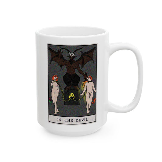 The Devil Tarot Card Coffee Mug - Double Sided White Ceramic 15oz by TheGlassyLass.com