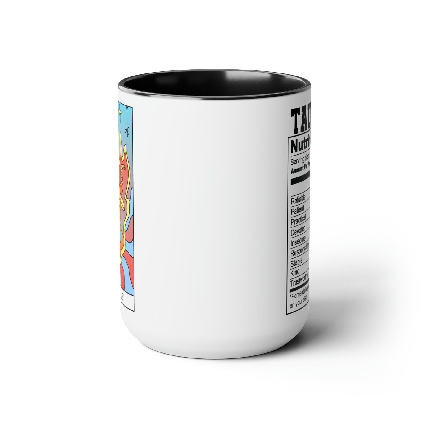 Taurus Tarot Card Coffee Mug - Double Sided Black Accent Ceramic 15oz by TheGlassyLass.com