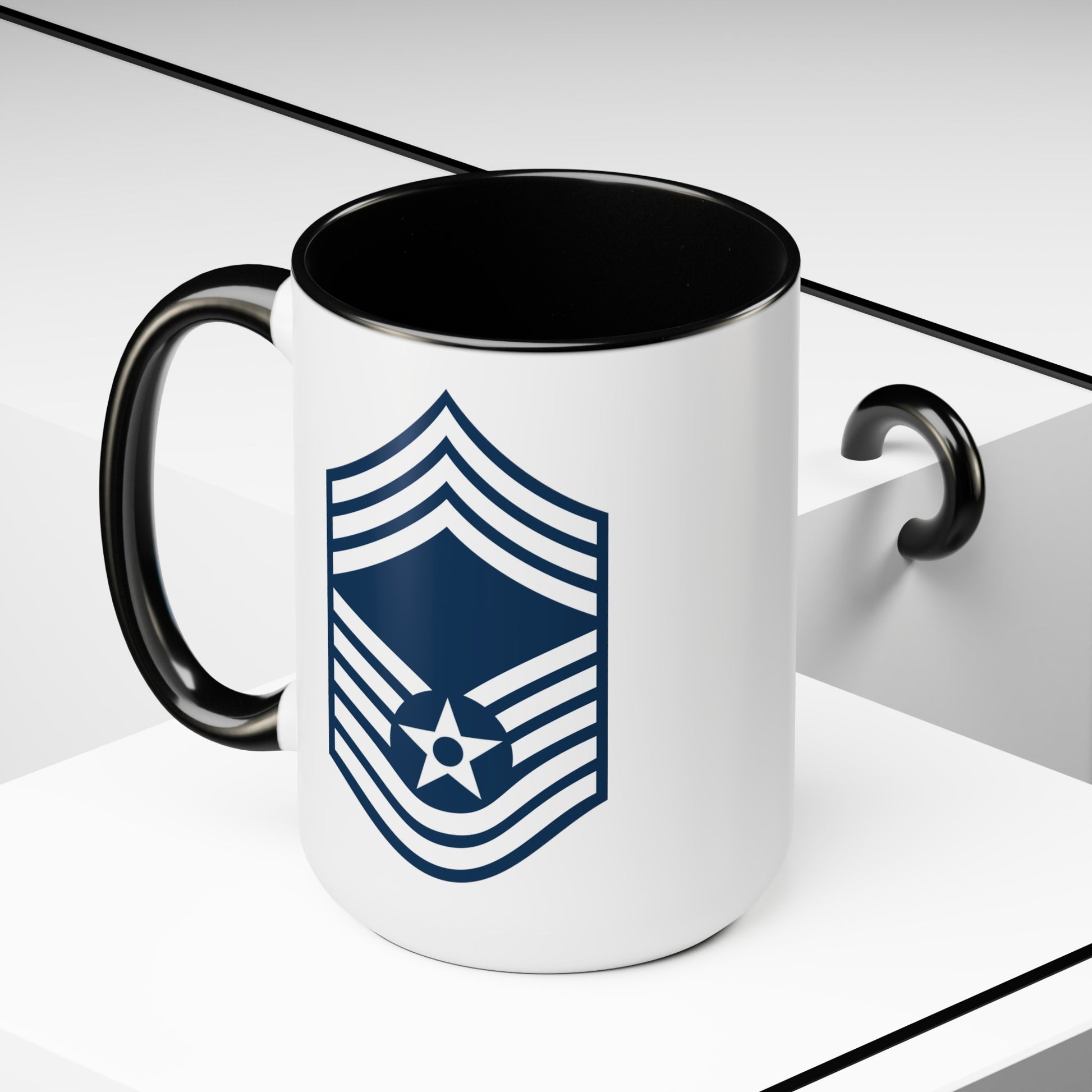 Air Force Chief Master Sergeant Stripes - Double Sided Black Accent White Ceramic Coffee Mug 15oz by TheGlassyLass.com