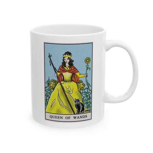 Queen of Wands of Wands Tarot Card Coffee Mug - Double Sided Print, White Ceramic, 11oz by TheGlassyLass.com