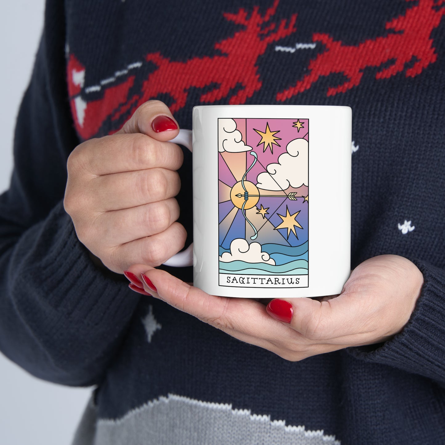 Sagittarius Card Coffee Mug - Double Sided 11oz White Ceramic by TheGlassyLass.com