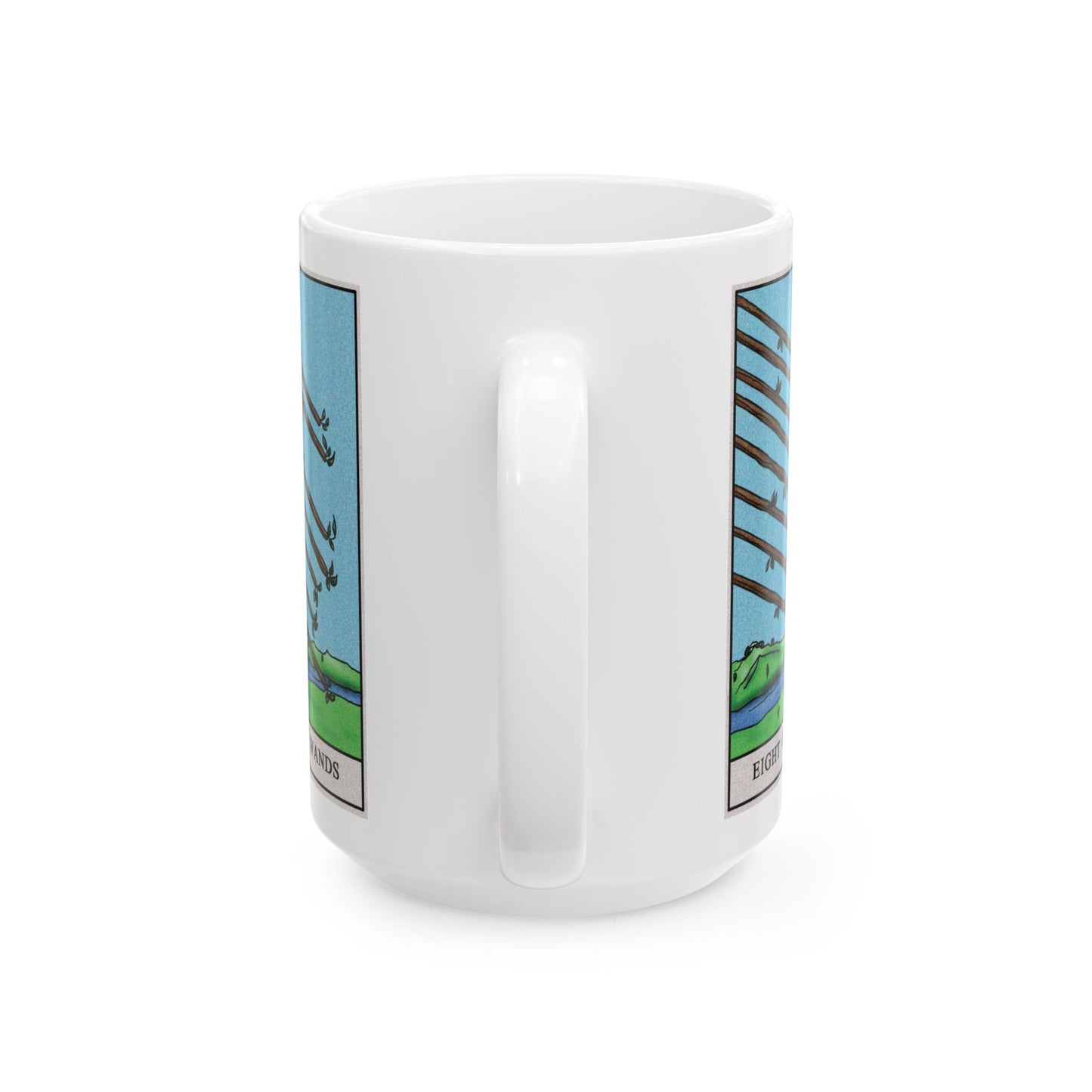 Eight of Wands Tarot Card Coffee Mug - Double Sided White Ceramic 15oz by TheGlassyLass.com