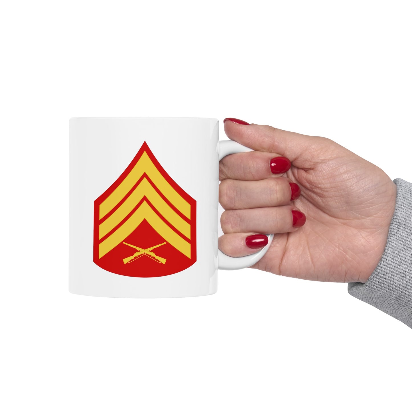 United States Marine Corps Sergeant (E-5) Chevron Coffee Mug - Double Sided White Ceramic 11oz - by TheGlassyLass.com