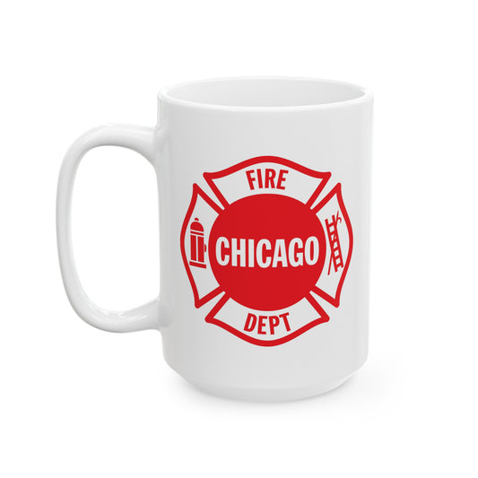 Chicago Fire Department Coffee Mug - Double Sided Print White Ceramic 15oz by TheGlassyLass.com