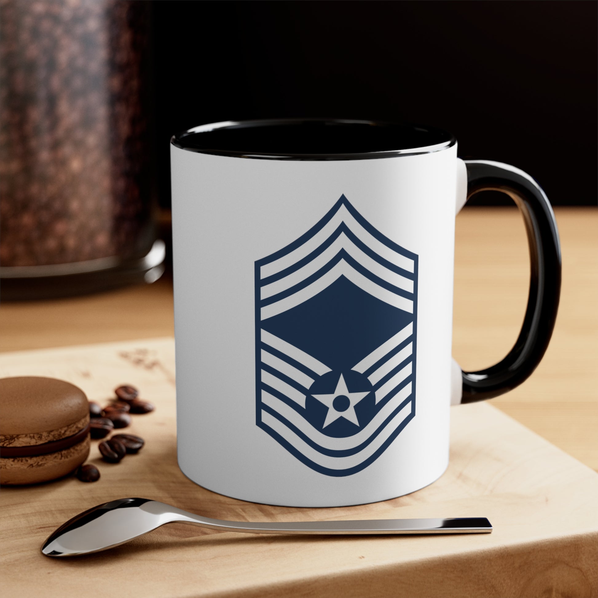 Air Force Chief Master Sergeant Stripes - Double Sided Black Accent White Ceramic Coffee Mug 11oz by TheGlassyLass.com