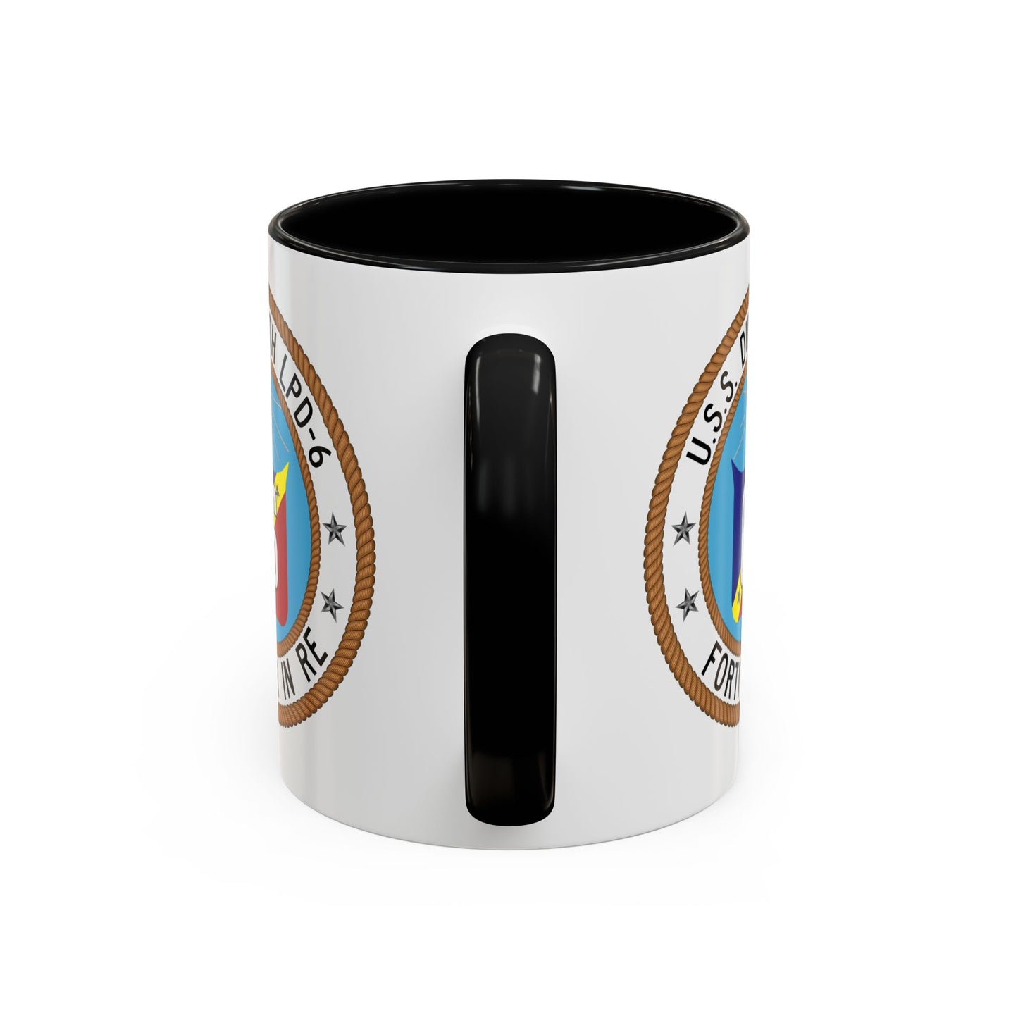 USS Duluth LPD-6 Crest Coffee Mug - Double Sided Print, Black Accent White Ceramic, 11oz by TheGlassyLass.com