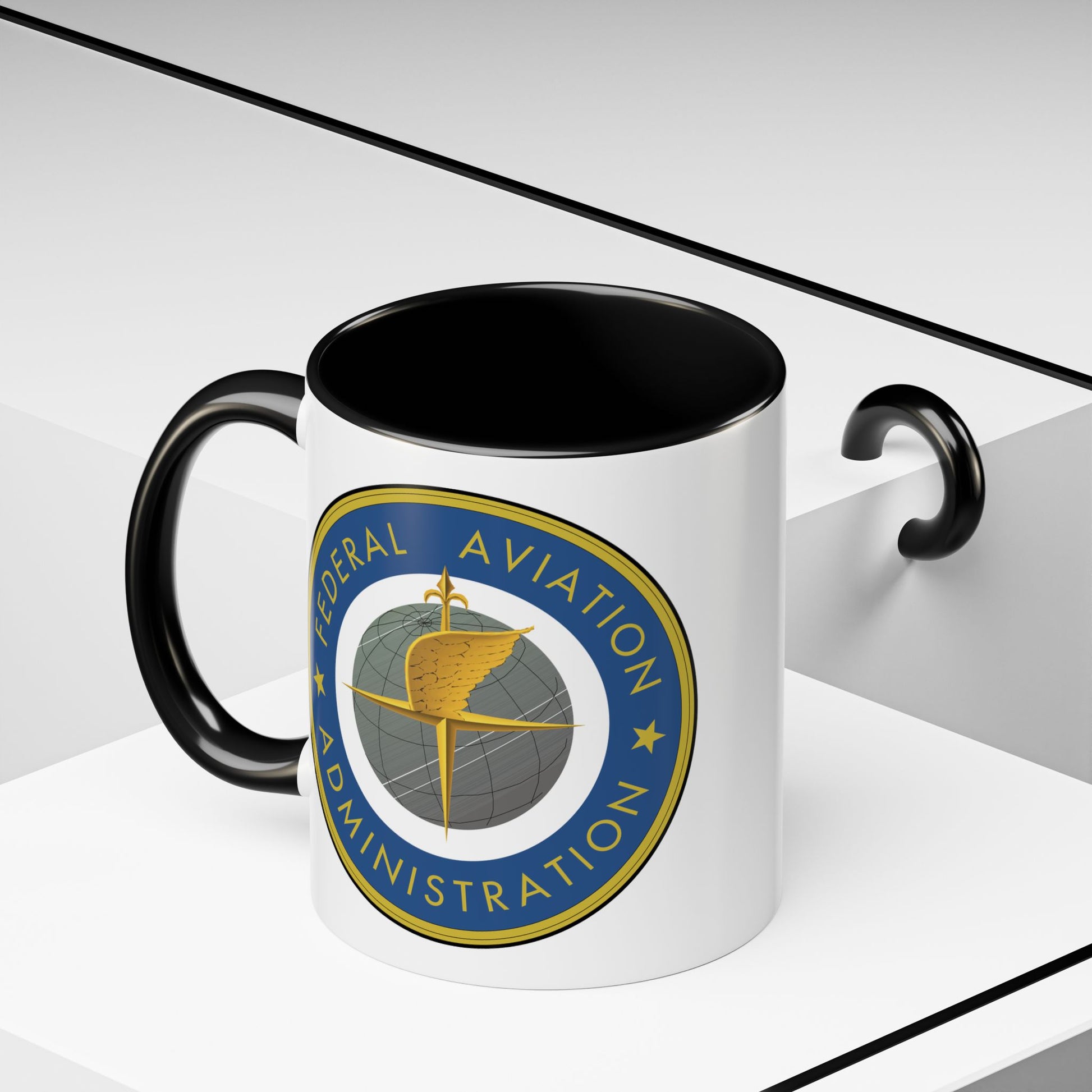 Federal Aviation Administration (FAA) Coffee Mug - Double Sided Print, Black Accent White Ceramic, 11oz by TheGlassyLass.com