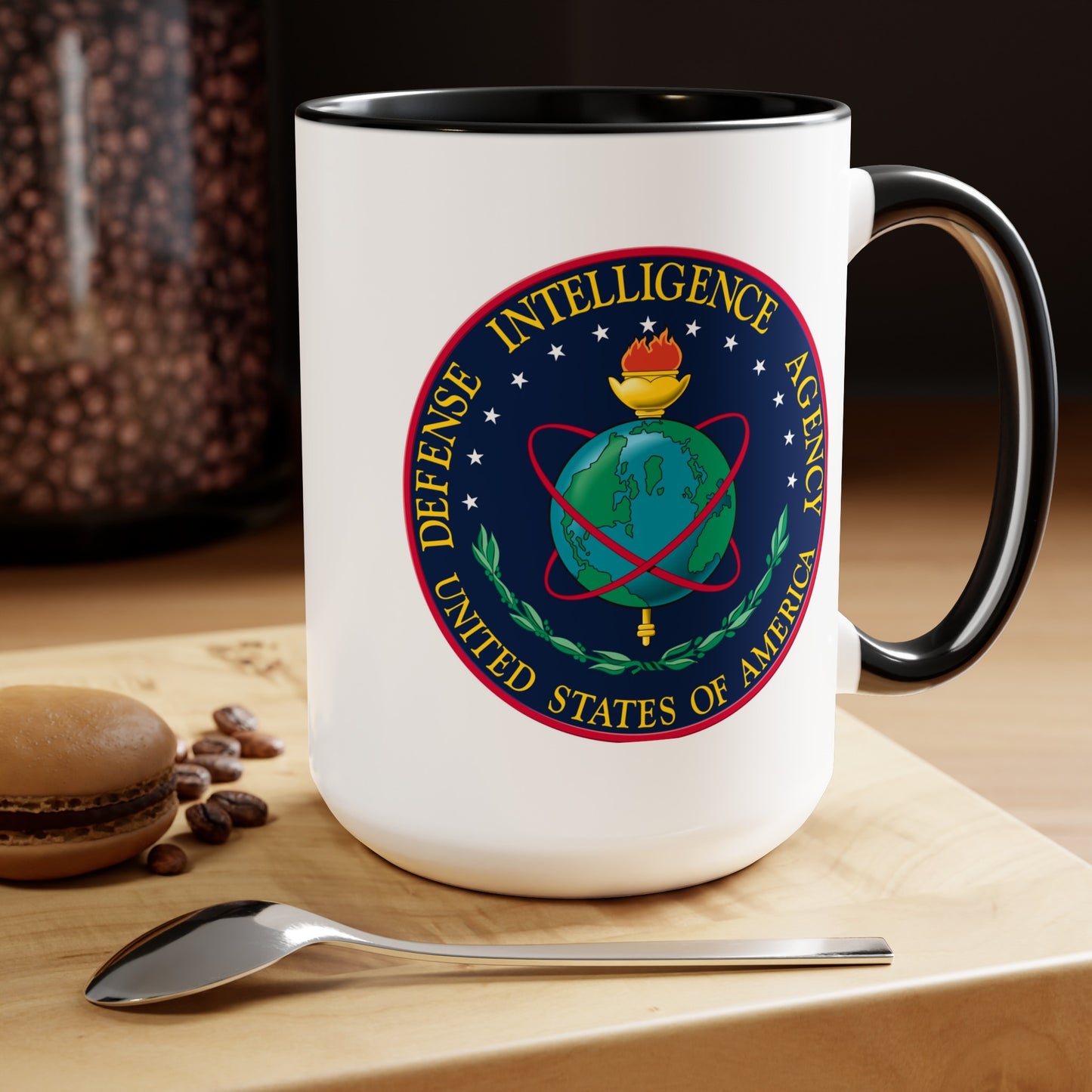 US Defense Intelligence Agency Coffee Mugs - Double Sided Black Accent White Ceramic15oz by TheGlassyLass.com