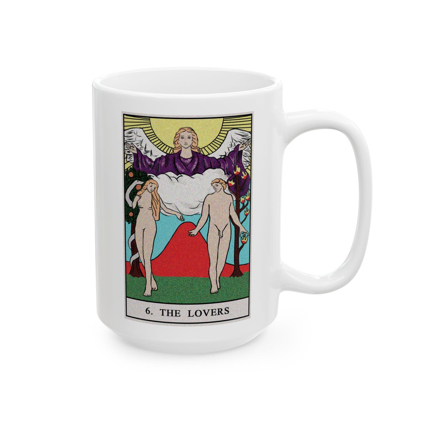 The Lovers Tarot Card Coffee Mug - Double Sided White Ceramic 15oz by TheGlassyLass.com
