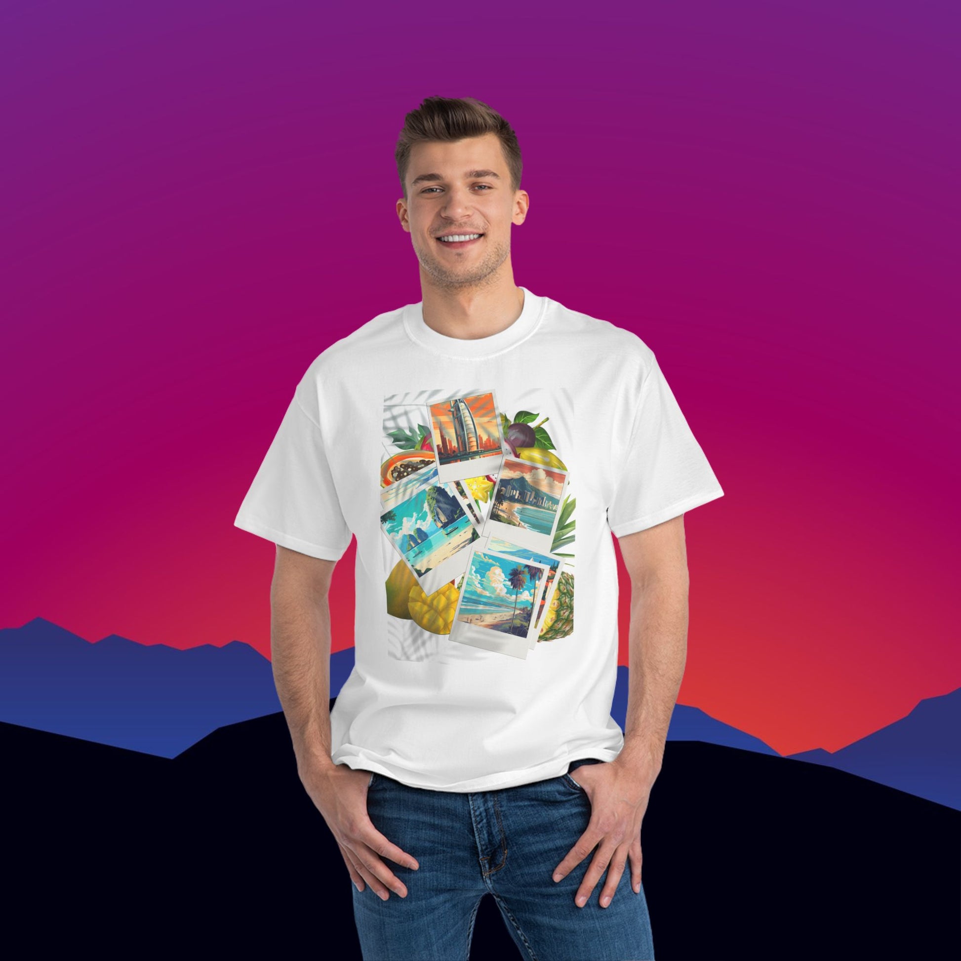 Around the World T-Shirt: (Hanes Beefy-T 100% Preshrunk Cotton Custom Printed by TheGlassyLass.com