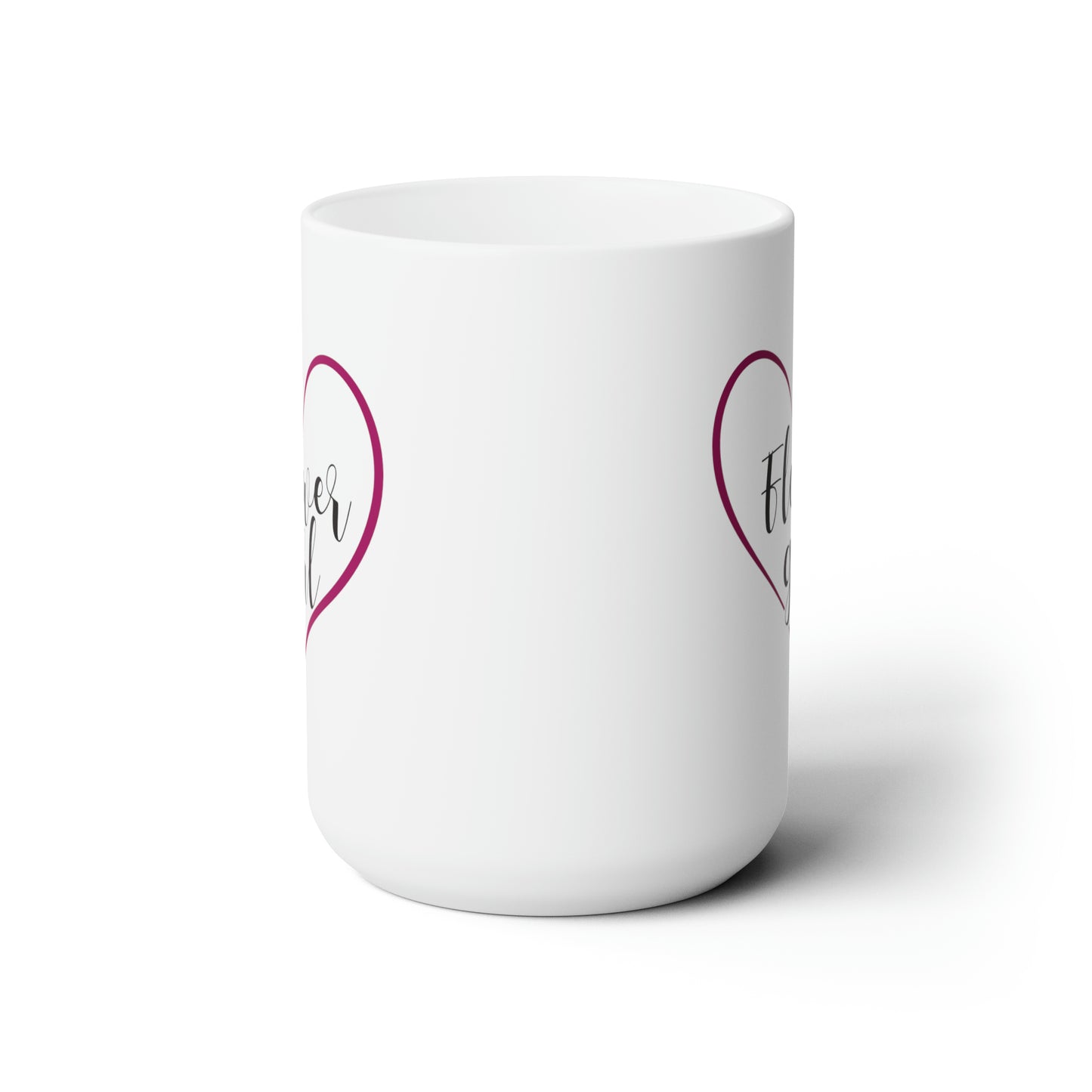 Flower Girl Hot Cocoa Mug - Double Sided White Ceramic 15oz - by TheGlassyLass.com