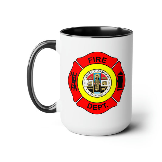 LA County Fire Department Coffee Mug - Double Sided Black Accent White Ceramic 15oz by TheGlassyLass.com