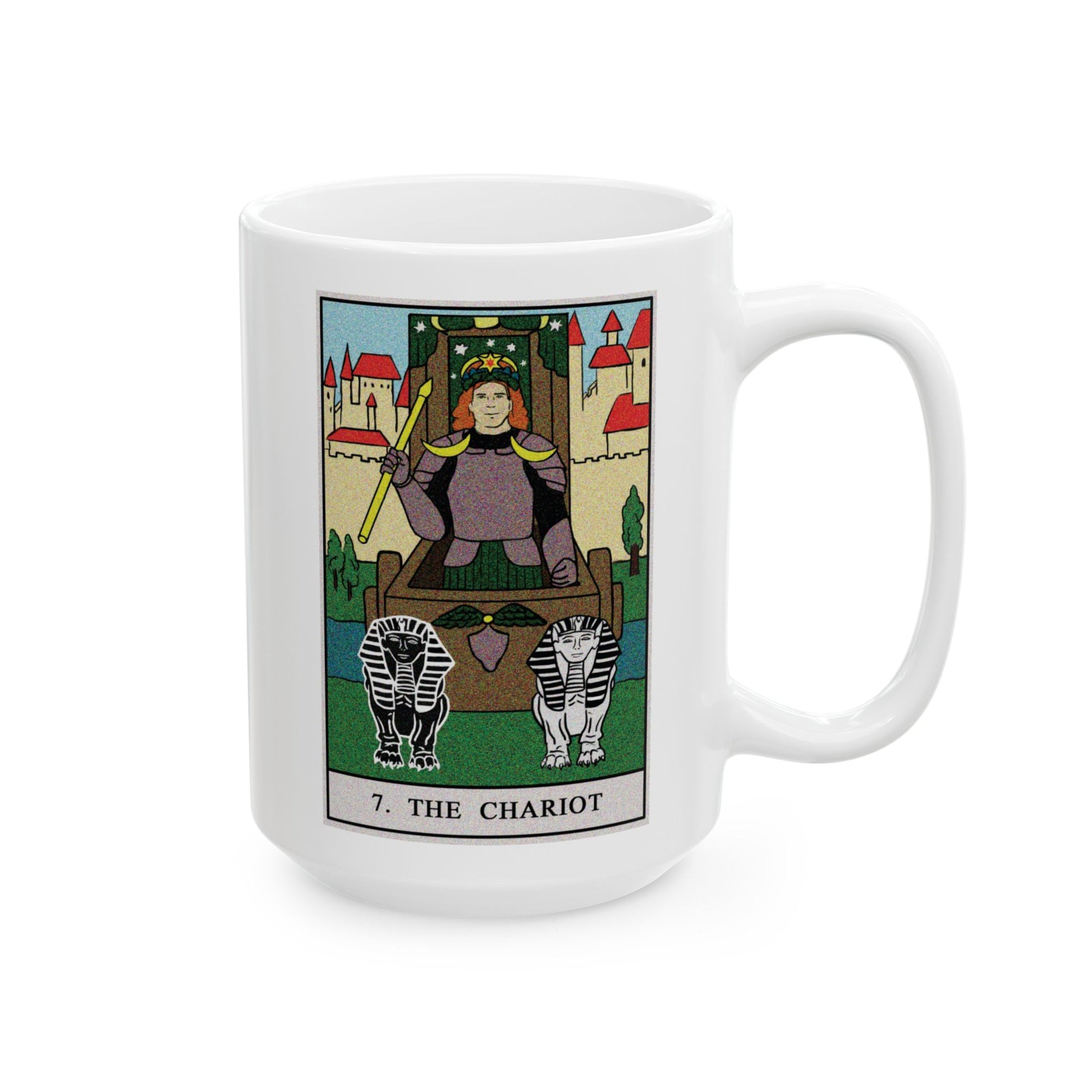The Chariot Tarot Card Coffee Mug - Double Sided White Ceramic 15oz by TheGlassyLass.com