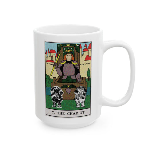 The Chariot Tarot Card Coffee Mug - Double Sided White Ceramic 15oz by TheGlassyLass.com