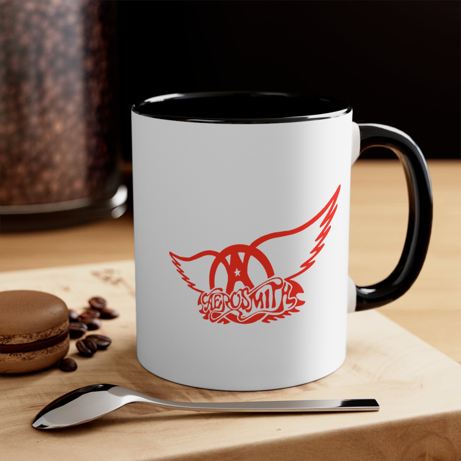 Aerosmith Coffee Mug - Double Sided Black Accent White Ceramic 11oz by TheGlassyLass