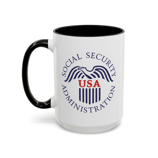 Social Security Administration Seal Coffee Mug - Double Sided Print, Black Accent White Ceramic, 15oz by TheGlassyLass.com