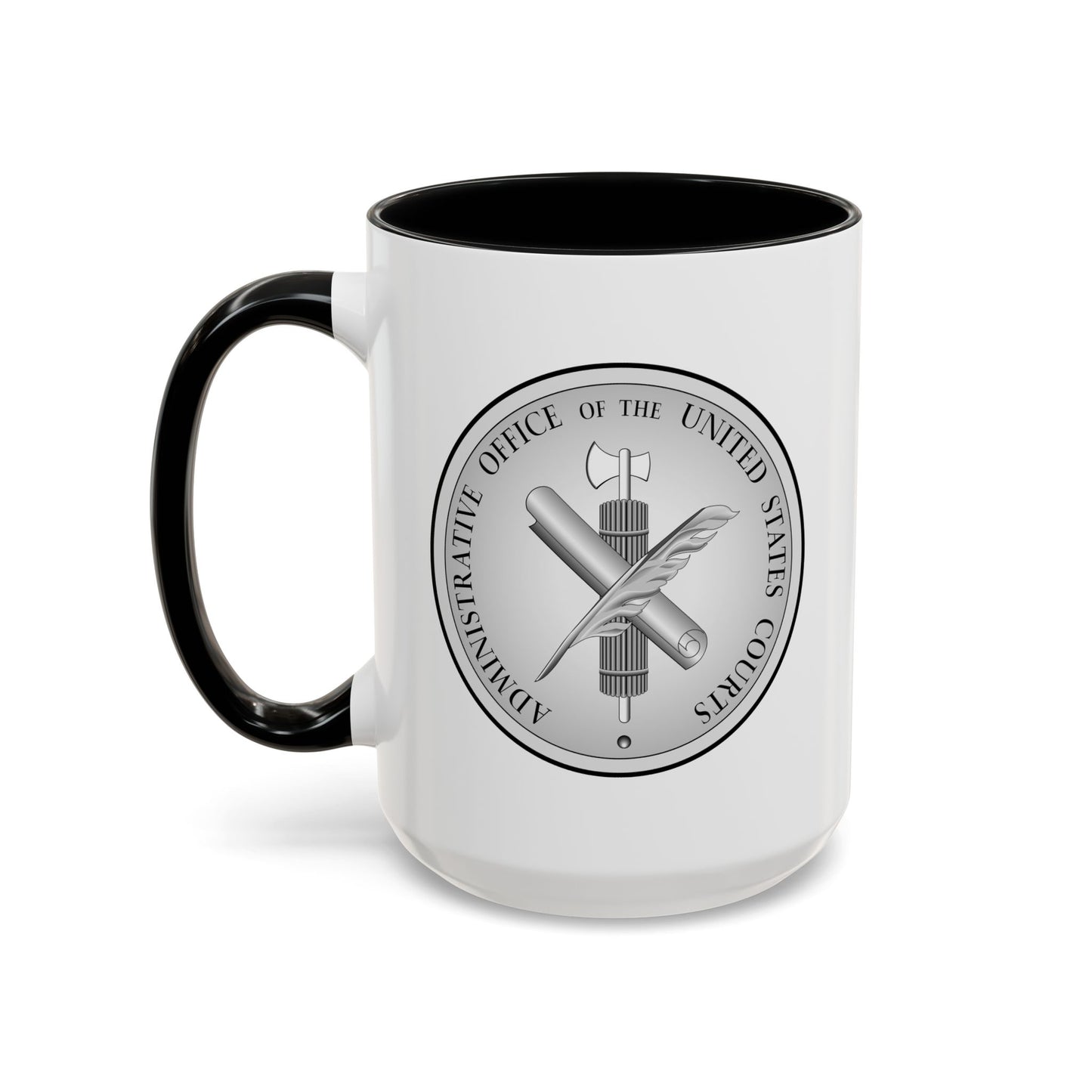 Administrative Office of the United States Courts Seal Coffee Mug - Double Sided Black Accent White Ceramic 15oz by TheGlassyLass.com