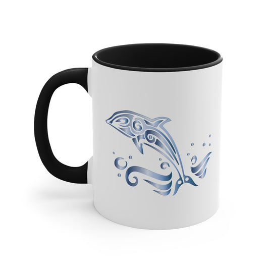 Dolphin Coffee Mug - Double Sided Black Accent White Ceramic 11oz by TheGlassyLass.com